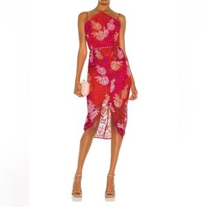 Chic Strapless Red and Pink Floral Dress